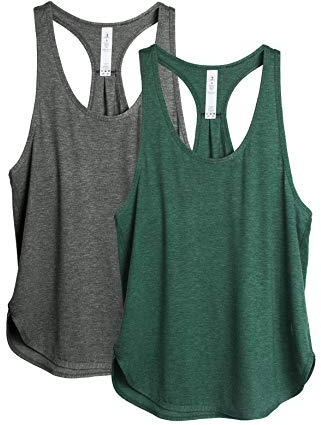 icyzone Workout Tank Tops for Women - Athletic Yoga Tops, Racerback Running Vest Top, 2-Pack (XL, Charcoal/Army)