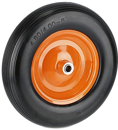 Relaxdays Schubkarrenrad 4.80 4.00-8, Vollgummireifen mit Stahlfelge, Ersatzrad pannensicher, bis 120 kg, schwarz/orange