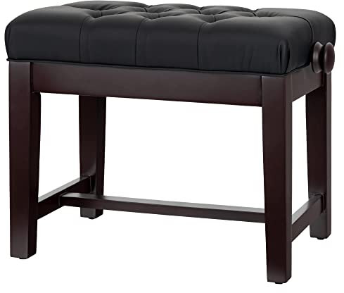 Classic Cantabile Pianobank Modell X - Festverleimte Pianobank - Schwarze Sitzfläche im Chesterfield-Stil - Höhenverstellbar von 48,5-56 cm - 4-fache Kreuz-Mechanik - Rosenholz Matt