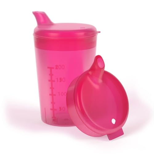Horn Medical Bicchiere con beccuccio e 2 coperchi (apertura grande e piccola), aiuto per bere da 250 ml, colore a scelta (rosso)