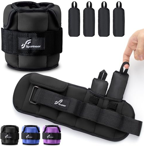 Sportneer Gewichtsmanschetten, Verstellbares Fußgelenkgewichte Set, Fuß-/Handgelenk Gewichtsmanschetten, 0,4-1,6kg pro Knöchel, 0,8-3,2 kg pro Paar