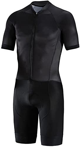 Triathlon Tri Suit Herren Elite Kurzarm Trisuit Herren Radtrikot Einteiliger Bodysuit (Farbe Schwarz, Größe L)