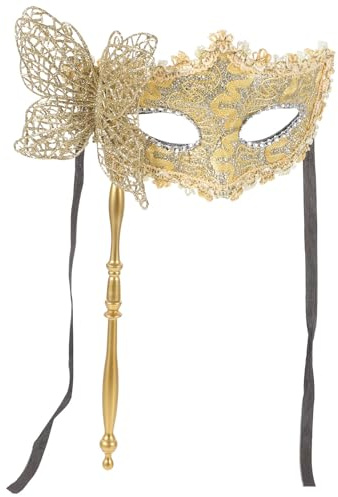jojofuny Gold Masquerade Mask for Women with Side Butterfly Decoration