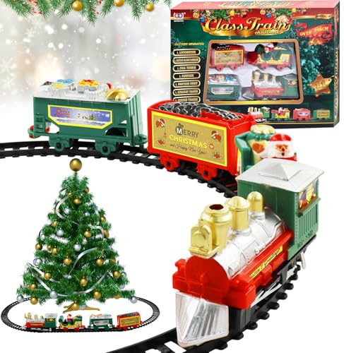 Shinybox Conjunto Navideño de Vías, Tren Juguete para Niños, Juego de Trenes Navideños, Juego de Trenes Eléctricos, Juegos de Tren de Navidad para Debajo del árbol para Niños y Niñas