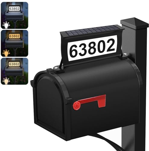 Etetale Solar Address Sign, 3 Colors-in-1 Waterproof Mailbox Number Plaque for Outside, Double-Sided Light-Emitting Mailbox Topper, House Numbers for Outside (No-drilling Option Available)