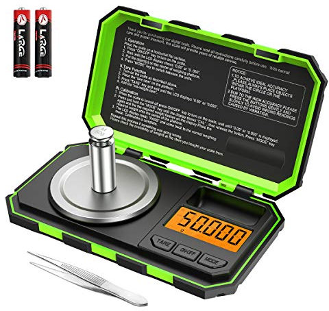 LOFICOPER Digitale Feinwaage, Tragbare Mini-Waage, 50g/0,001g Professionelle Milligramm Waage mit LCD Anzeige, 6 Einheiten Konvertieren, Tara, 50g Kalibriergewichte