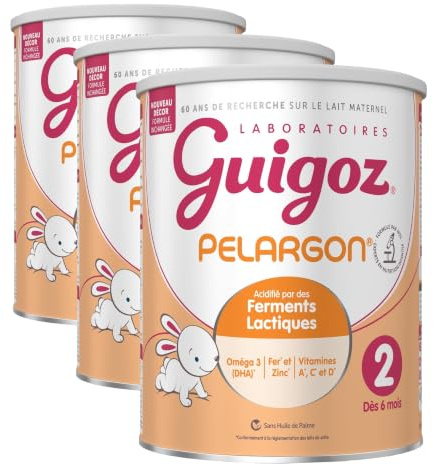GUIGOZ PELARGON 2 Lait bébé en poudre 2ème âge - de 6 à 12 mois - Boîte de 780g (Lot de 3)