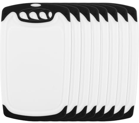 LDXDRU Set di 8 taglieri per la colazione, in plastica, 25 x 15 cm, antiscivolo, senza BPA, lavabili in lavastoviglie, tagliere piccolo con scanalatura per succo, tagliere per il pane