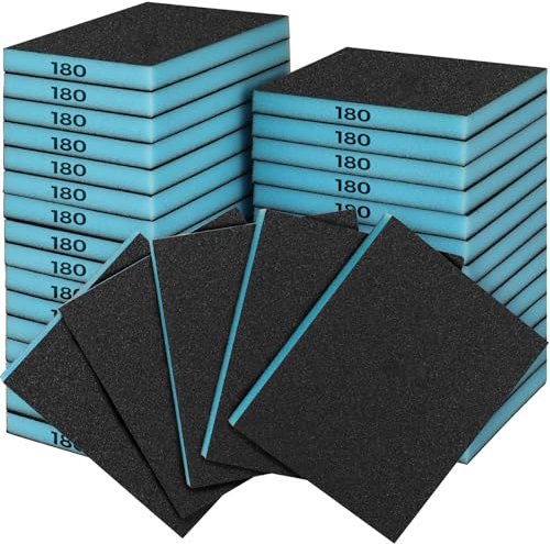 Sruhrak Éponge Abrasive Grain 180, Lot de 18, Tampons de Ponçage Souples et Flexibles pour Usage à Sec ou à l'eau, pour Éliminer Rayures et Saletés sur Murs en Plâtre, Bois et Métal
