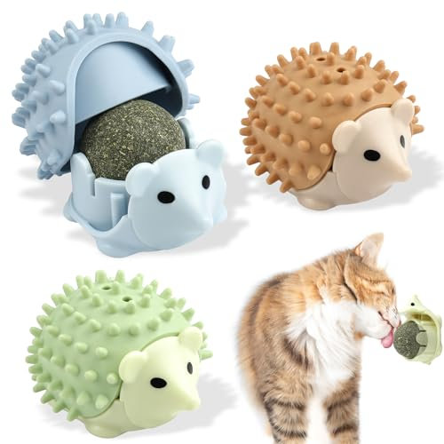 Moosono 3 Stück Katzenminze Balls Spielzeug für Katze, Katzenminze Ball Wand Drehbare Catnip Balls, Katzenspielzeug Katzen leckstein, Katze Spielzeug für Zahnreinigung