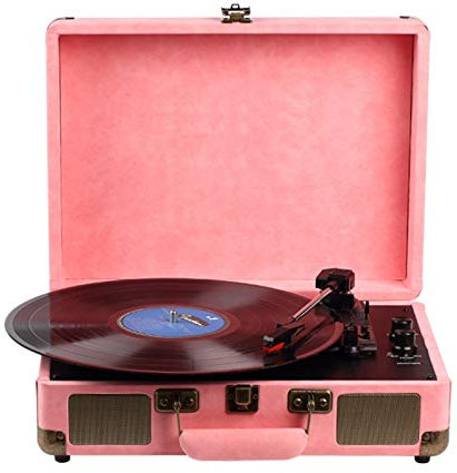 MRKU Giradischi Portatile con Altoparlanti integrati Bluetooth, Giradischi a Valigia a 3 velocità, Supporta Ingresso Uscita Linea RCA, Jack per Cuffie, fonografo per Famiglia o Amici