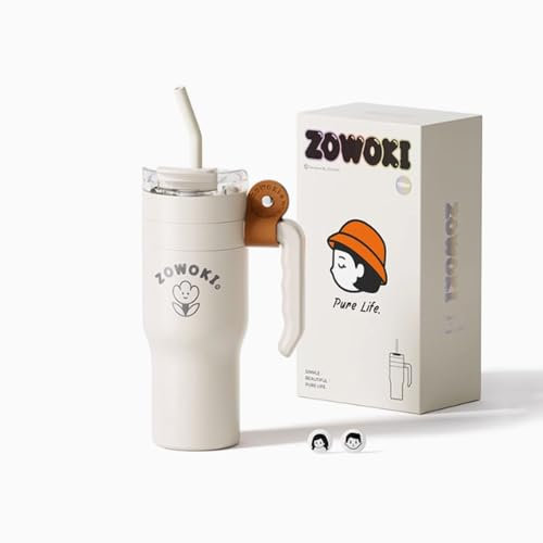 OZWJDY Tasses 42 Oz Grande Capacité Bouteille D'eau Mode Paille Tasse Jumbo Gobelet En Acier Inoxydable Bureau Café Thermos Maison Voiture Bouteille D'eau Avec Paille Poignée Antidérapante Facile À Ne