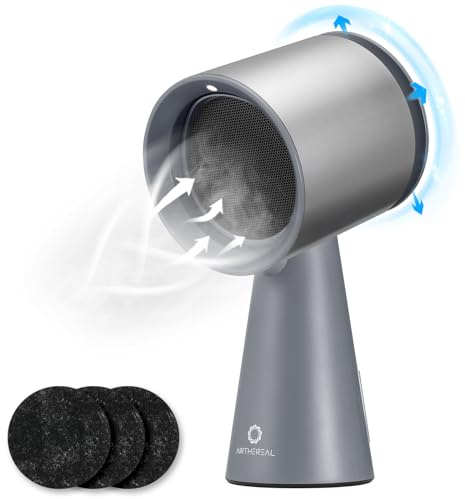 AIRTHEREAL RH180 - Cappa aspirante portatile da tavolo a 3 velocità con grande contenitore per l’olio, filtro al carbone rimovibile in alluminio, silenziosa, per cucina, colore: Argento
