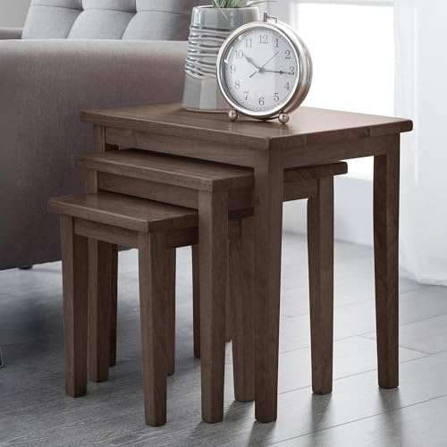 Julian Bowen Cleo Nest of Tables Set of 3, Nesting Oak Side Table for Living Room, Stacking End Table for Small Spaces, 46 x 48 x 33 cm - Walnut Effect