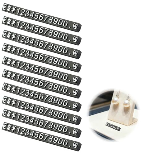 wilcractk Étiquette de Prix Numéro Lettre Prix Cube Affichage, Lot de 10 Étiquettes de Prix Noires (6.3×0.6 cm), Support Étiquette Prix en Plastique ABS pour Magasins, Cafés et Boutiques