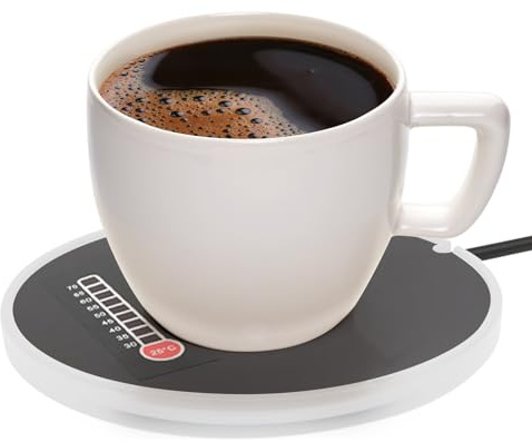 Kaffemuggvärmare - elektrisk värmeplatta, temperaturkontrollyta, halkfri bas, kompakt skrivbordsdesign | Perfekt för att hålla drycker varma, kontor, postaz