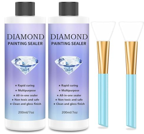 JATOK 2 accesorios de pintura de diamante sellador, 400 ml, pegamento transparente, secado rápido, incluye pincel para imágenes brillantes y fijación firme de tus piedras, protección contra el polvo