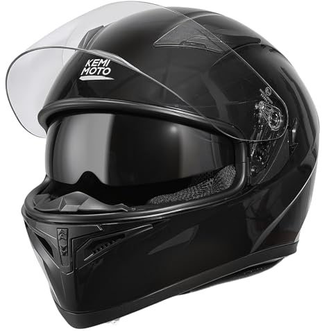 KEMIMOTO Integralhelm mit Integrierter Sonnenblende, ECE-R22.06 Zertifiziert, ABS-Schale, Belüftungssystem für Kinn und Kopf, Unisex, Geeignet für Motorräder und Roller