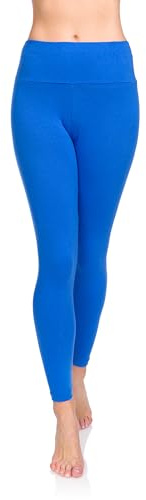 SOFTSAIL Leggings 95% Cotton Womens Leggings High Waist Leggings Full Length Ladies High Waisted Leggings Tummy Control Lady Legging Stretchy Pants Free Time Relax Walking Royal Blue, 16