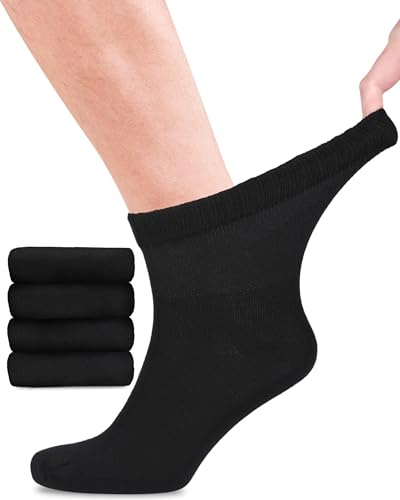 Fiera Besa Lot de 4 paires de chaussettes diabétiques en bambou avec lycra pour homme - Hauteur cheville - Sans couture à la base des ongles