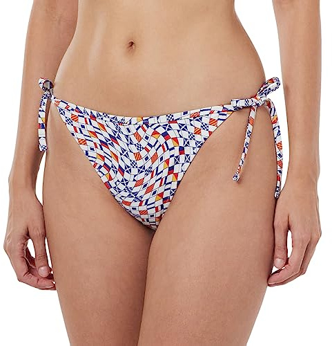 Tommy Jeans Perizoma Bikini Donna String Side Tie Print Sportivo, Multicolore (Flag Wave Check Print), M