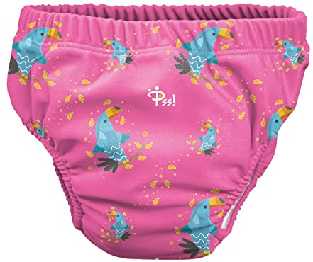 Pss! - Pannolino per Bambini per l'Acqua - Modello Crazy Toucan - Per Bambini da 3 a 8 kg - Taglia L - Unisex - Design Multicolore -Assorbente e Riutilizzabile -Impermeabile e Confortevole - 1 Pièce