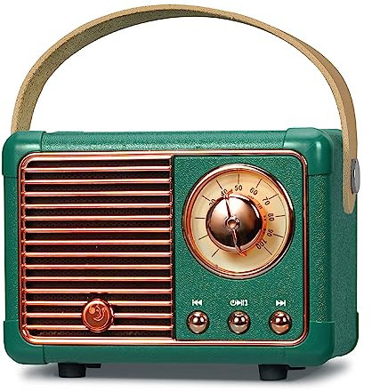 prunus J-999 Mini haut-parleur Bluetooth rétro avec radio FM, rechargeable, Bluetooth 5.0/son supérieur, prend en charge USB/TF/AUX/appels mains libres (vert)