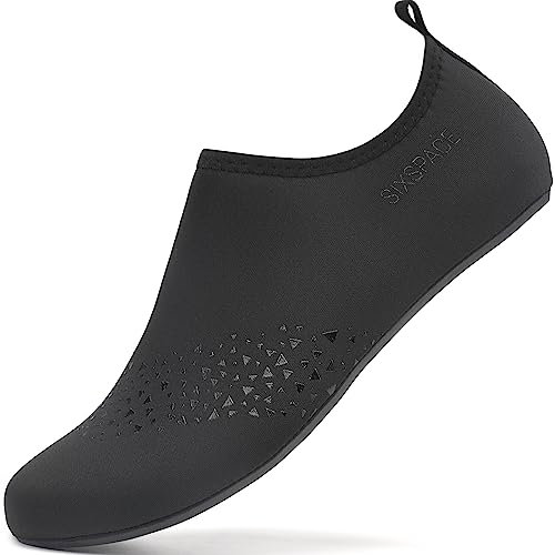 Sixspace Badeschuhe Damen Herren Wasserschuhe Schwimmschuhe Männer Frauen Strandschuhe Aquaschuhe Barfußschuhe für Strand,Pool,Meer,Wassersport,Tauchen,Surfen,Aqua Cycling(Schwarz,43 EU)