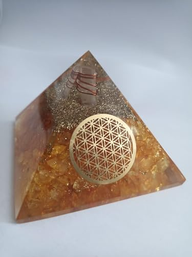 Gran Pirámide de orgona de citrino con flor de la vida -Orgonita de protección energética - Energía curativa