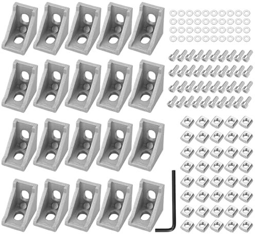 20 Stück Befestigungsmaterial Winkel,Aluwinkel 20x20 Aluminium Winkelverbinder,Eckverbinder,Eckwinkel,Alu Winkel,Aluprofil Winkel,Winkel Befestigungsmaterial Aluprofil für DIY-Projekt 3D-Drucker