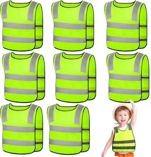 8 Stück Kinder Sicherheitswesten, Warnweste Kinder (3-12 Jahre), Warnwesten Auto Kinder, Reflektierende Hohe Sichtbarkeit Kinderwarnweste, Reflektorweste für Den Schulweg, Radfahren, Straßenverkehr