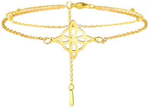Dreamtimes Tobilleras Cadena de Pie de Mujer Nudo de Bruja Doble Cadena de Pie de Acero Inoxidable Estilo de Playa Boho de Moda Tobillera Wiccan Joyería Cadena de Pie para Mujer
