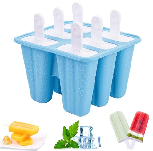 Stampi per Ghiaccioli in Silicone Stampo, Silicone Riutilizzabili Stampi per Gelato, DIY Stampi di Gelati in Silicone, Stampi Ghiaccioli Silicone per Gelato Senza BPA, Stecco, Formine, 6 Cavità