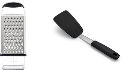 OXO Good Grips Box Grater,Silver/Black & Good Grips Silicone Flexible Turner, Black