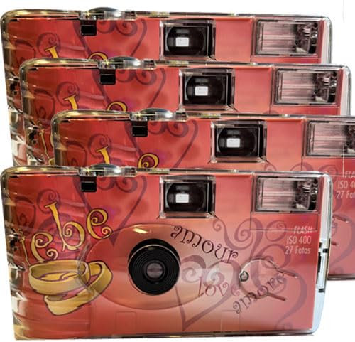 4X 1A Photo PORST Einwegkamera Edition Amore & Liebe mit Herzen, mit Blitz, Batterien und Film (4er Pack, je 27 Aufnahmen)