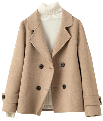 Kromoc Damen Tweed Kerbe Revers Blazer doppelreihig Knöpfe Anzug Jacke lässig Mantel für die tägliche Arbeit