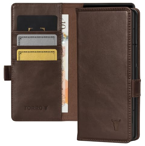 TORRO Phone Case Compatible with Samsung Galaxy Z Fold6 (2024) – Premium Leather Wallet Case with Stand Function and Card Slots (Dark Brown)
