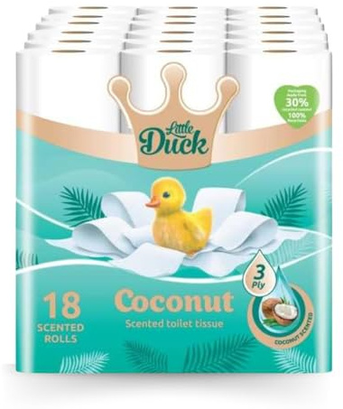 Little Duck 3 Ply Coconut Scented Toilet Tissue Rolls High Absorbent 18 Rolls