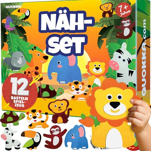 QUOKKA Kids Crafts Ages 4-8, DIY Beginner Needle and Thread Kit - 12 Wild Animals Sewing Kit Basic - Fun Arts Crafts for Kids Ages 6-8 Girls Boys - Plastic Needles, Scissors - 6+ Year Old Girl Gifts