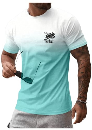 SOLY HUX Men's Short Sleeve Graphic Tees Summer Crewneck Top Shirt Beach Vacation T-Shirts Mint Green Multi Large