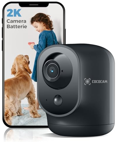 COCOCAM 2K Camera Surveillance WiFi Interieur sans Fil Pan/Tilt à Batterie 5200mAh, pour de Bébé/Animaux/Sécurité Domestique, Reconnaissance IA, Détection Humaine PIR, Wi-FI 2,4G (1, Noir)