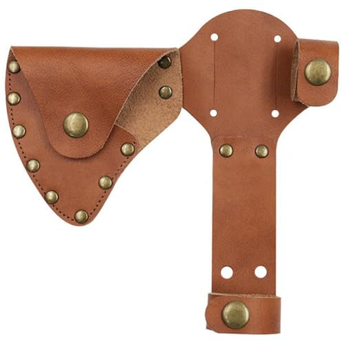 Hatchet Sheath, Leather Axe Sheath Waist Mounted Axe Head Cover with Snap Button Protect Hatchet Holder for Camping Woodworking Leather Cold Steel