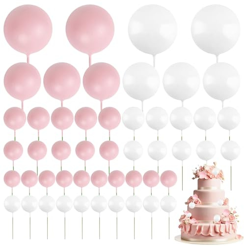 50 palline decorative per torte, in schiuma blu e bianca, in 6 misure (1-4 cm), decorazione fai da te per compleanni, matrimoni, San Valentino (Rosa e bianca)
