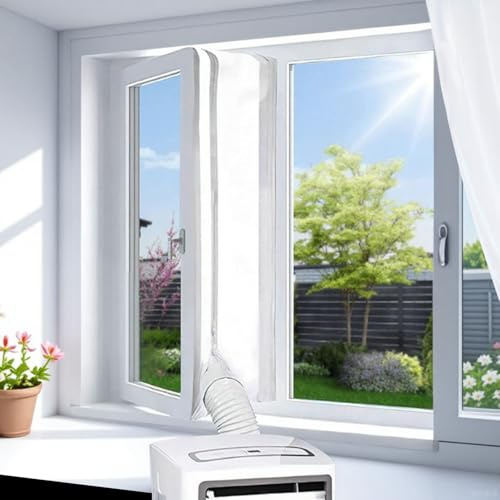 Fensterdichtung für Klimaanlagen, Abdichtung fenster Klimaanlage, Fensterabdichtung für Mobile Klimageräte, Tragbares AC-Fensterdichtungsset mit Reißverschluss und Klebeverschluss (400 cm)