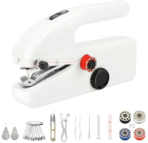 Handheld Sewing Machine, Mini Electric Sewing Machine Kit for Beginners, 2-Speed Portable Handheld Stitcher with USB/Battery Dual Power, Fast Stitch & Easy to Use for Quick Home Repairs, DIY Crafts
