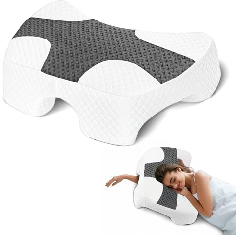 ROOWANA Almohada para dormir de lado con sisa, almohada para brazos para cuello y hombros, almohada de espuma viscoelástica, adecuada para dormir de lado, espalda y boca abajo, color gris