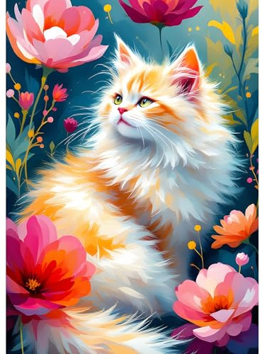 DPHERO Orange Cat Diamond Painting Kits for Beginners Adults,5D DIY Wildflowers Diamond Art Kits,Round Full Drill Cat Gem Art Crafts,DIY Kitten Painting by Numbers for Home Wall Decor 12x16 inch