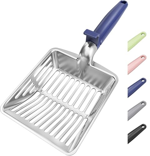 Large Metal Cat Litter Scoop w/ Deep Shovel, Dual-Size Holes & Hanging Hook