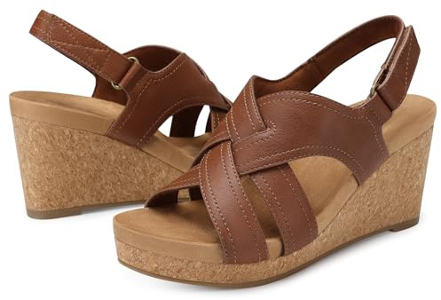 SHIBEVER Wedge Sandals for Women Dressy: Dark Brown Summer Comfortable Platform Ankle Strap Cork Womens Wedges Sandal Size 8