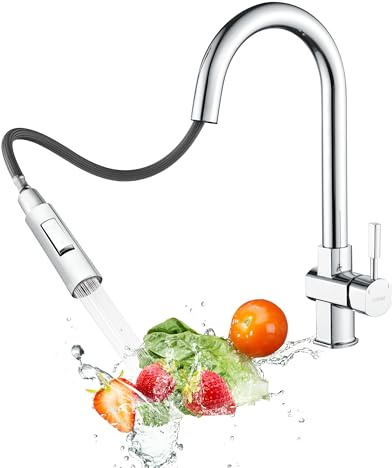 Süßren Grifo Cocina,Grifo Cocina ExtraíBle de Alta PresióN Con Rociador RetráCtil,Giratorio 360°,Grifo de Fregadero de Dos Tipos de Chorro de Agua,Grifo Mezclador de Acero (Cromo)